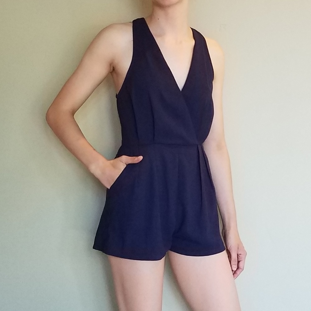 Navy Blue Tobi Romper Pockets & Cut-out